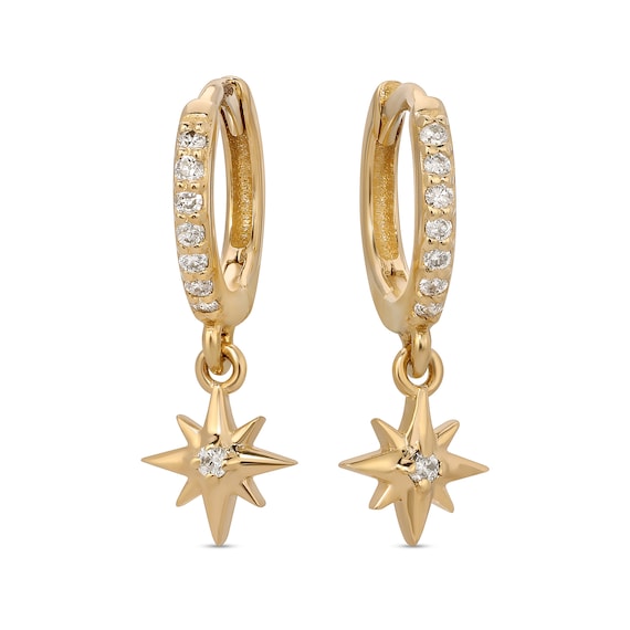 Diamond Starburst Huggie Earrings 14k Gold Diamond Starburst