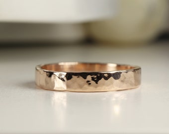 Hammered 14k Gold Wedding Band: 3mm Rose, White, or Yellow Gold
