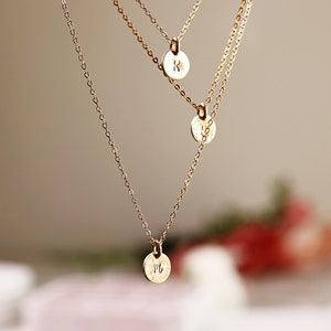 Dainty Initial Necklace Gold Filled, Hand Stamped Initial Necklace, initial Disc Necklace Personalized Gift for Her, Bridesmaid Necklace