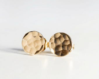 14k Gold Filled Hammered Disc Studs, Small Circle Earrings, Minimalist Coin Stud, Everyday Jewelry, Gift For Mom