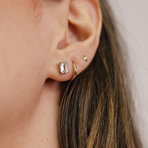 Natural Aquamarine Earrings 14k Gold Emerald Cut Aquamarine Stud Earrings, March Birthstone Jewelry, Aquamarine Studs, Birthday Gift for Her