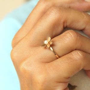 Floral Pearl Ring 14k Solid Gold, Unique Handmade Flower Engagement Ring, Rose Gold Cherry Blossom Promise Ring, June Birthstone Ring image 8