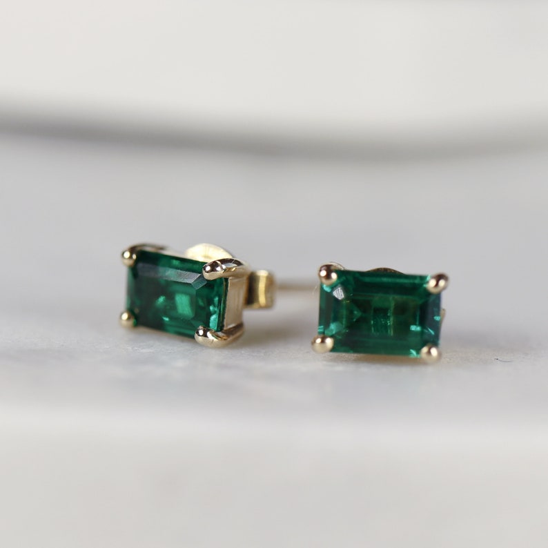 Genuine Emerald Earrings 14k Gold Emerald Cut Emerald Stud Earrings, May Birthstone Earrings, Emerald Studs, 20th Anniversary Gift for her image 7