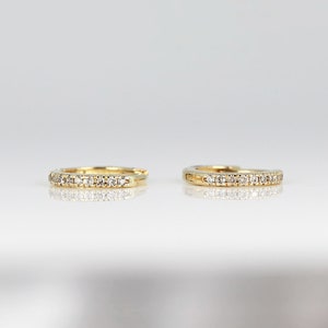 Diamond Huggies 14k Solid Gold, Diamond Hoop Earrings, 14k Gold Pave Diamond Earrings, Small Diamond Huggie Hoops, Single or Pair