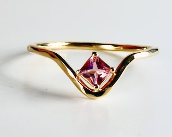 Princess Cut Tourmaline Engagement Ring, Handmade Pink Tourmaline Ring 14k Gold, October Birthstone Ring, 5th Anniversary Ring, Gift for Her