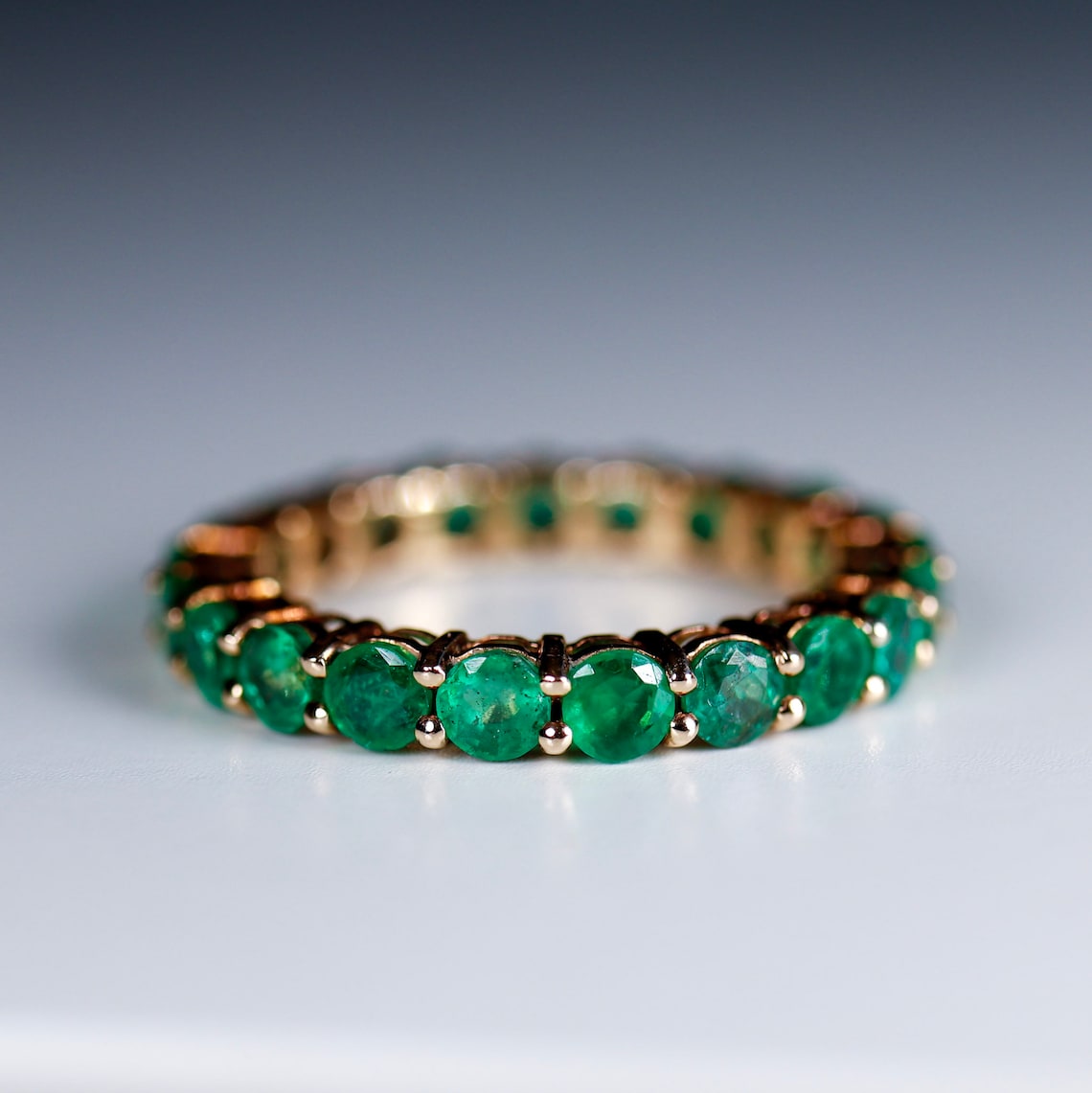Genuine Emerald Full Eternity Band 14k Rose Gold Emerald | Etsy