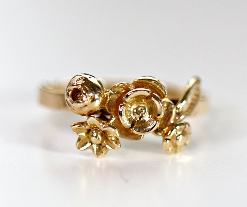 14k Gold Flower Ring Floral Wedding Ring Flower Engagement Etsy