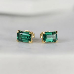 Genuine Emerald Earrings 14k Gold Emerald Cut Emerald Stud Earrings, May Birthstone Earrings, Emerald Studs, 20th Anniversary Gift for her