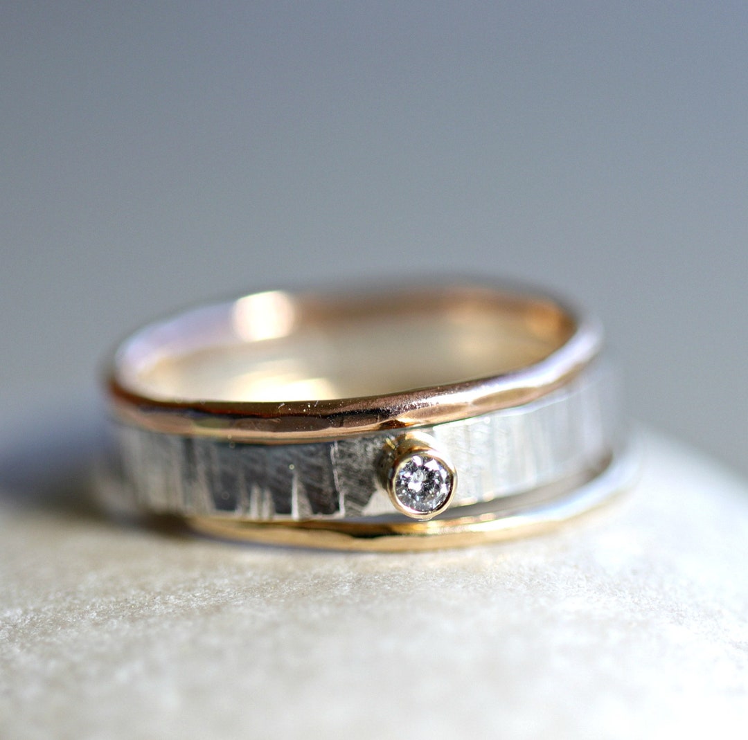Gold and Silver Stacking Rings, Silver Diamond Ring, Silver Stacking