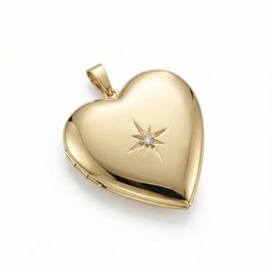 Heart Locket Necklace, 14k Gold Filled Chain with North Star CZ