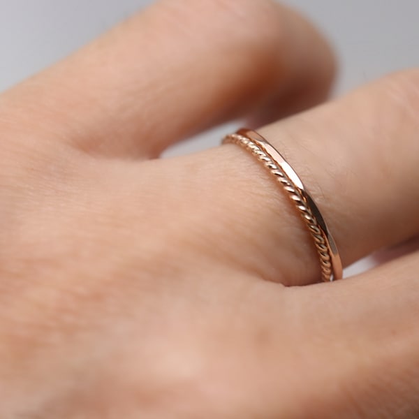 Dainty Gold Stacking Ring  Minimalist Ring Gold Filled, Hammered Gold Ring, Delicate Twisted Ring, Thin Stack Rings