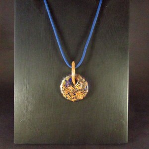 Blue Gold Dichroic Glass Seedbead Paracord Pendant Necklace