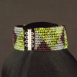 Gold Green Purple Circling Pyramids Herringbone Stitch Seedbead Cuff Bracelet image 8