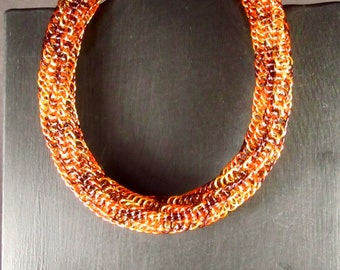 Gold Orange Brown Anodized Aluminum Chainmaille Necklace