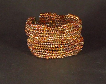 Golden Tortoiseshell Bubbles Herringbone Stitch Seedbead Bracelet