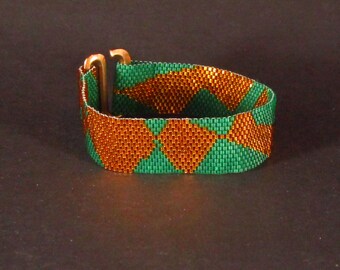 Gold Green Ribbon Peyote Stitch Bracelet