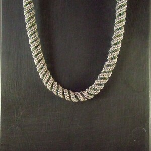 Green Iris Grey Spiral Tubular Peyote Seed Bead Necklace