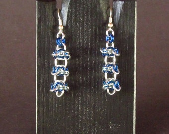 Blue Anodized Aluminum Celtic Weave Chainmaille Earrings