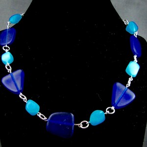 Blue Recycled Glass & Stainless Steel Jens Pind 3 Weave Chainmaille Necklace