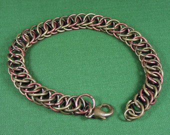Bronze, Antique Copper & Antique Brass Half Persian 4 in 1 Weave Chainmaille Bracelet