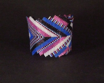 Blue Lilac Pink Purple Arrow Peyote Stitch Cuff Seedbead Bracelet