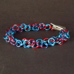 Blue Red Turquoise Anodized Aluminum Inverted Round Weave Chainmaille Bracelet