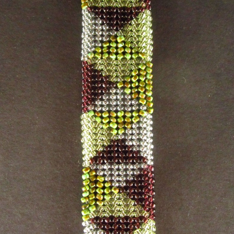 Gold Green Purple Circling Pyramids Herringbone Stitch Seedbead Cuff Bracelet image 9