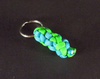 Green  and Turquoise Paracord Keychain Fob