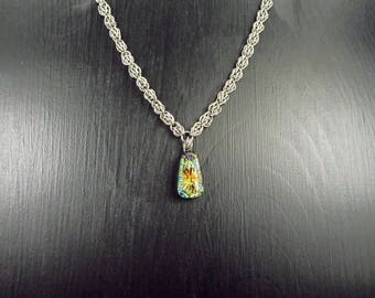 Stainless Steel & Dichroic Glass Sweet Pea Chainmaille Pendant Necklace