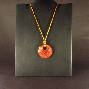 Red Dichroic Glass Pendant on Knotted Satin Cord Necklace