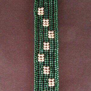 Green Silver Herringbone Patchwork Seed Bead Cuff Bracelet image 9