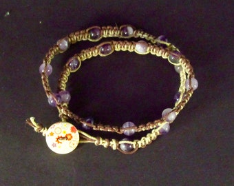 Amethyst Millipede Knot Macrame Hemp Cord Bracelet