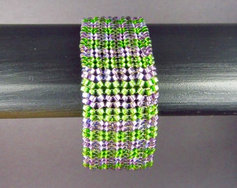 Purple & Green Glass Seed Bead Herringbone Stitch Bead Bracelet