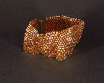 Golden Tortoiseshell Waves Flat Cellini Peyote Stitch Seedbead Bracelet