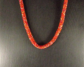 Red Gold Peyote With a Twist Stitch Seed Bead Rope Necklace