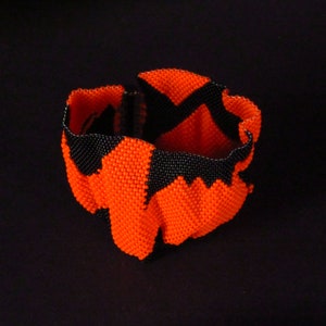 Orange Black Halloween Freeform Flat Cellini Style Peyote Stitch Cuff Seedbead Bracelet