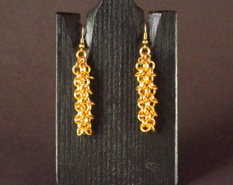 Gold Anodized Aluminum Triangle 1 in 1 Weave Chainmaille Earrings