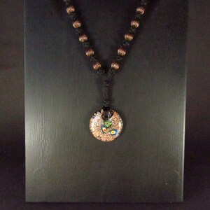 Black Gold Millefiori Glass Diamond Knot Brass Bead Paracord Pendant Necklace