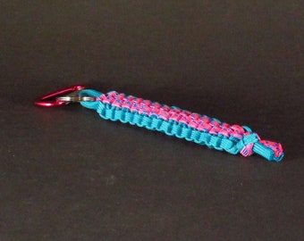 Blue Pink Striped Crown Sinnet Paracord Keychain Fob
