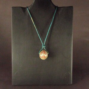 Green Artisan Glass Pendant on Knotted Satin Cord Necklace