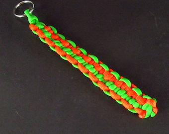 Green and Orange Paracord Keychain Fob