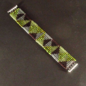 Gold Green Purple Circling Pyramids Herringbone Stitch Seedbead Cuff Bracelet image 5