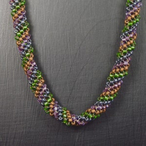 Green, Purple, Brown, Charcoal Seed Bead Tubular Peyote Stitch Necklace