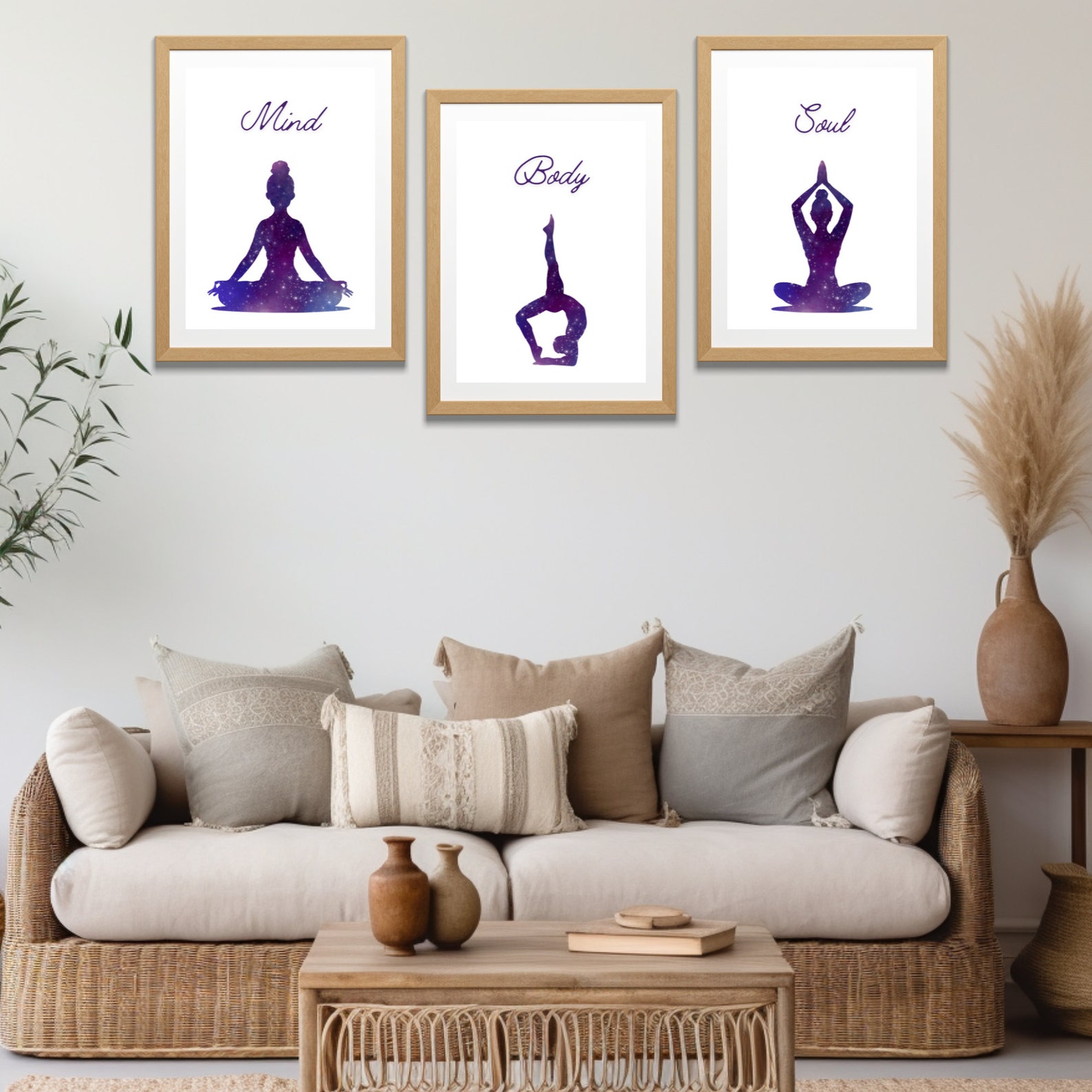 Printable Mind Body Soul Wall Art in Purple, Instant Download Print ...