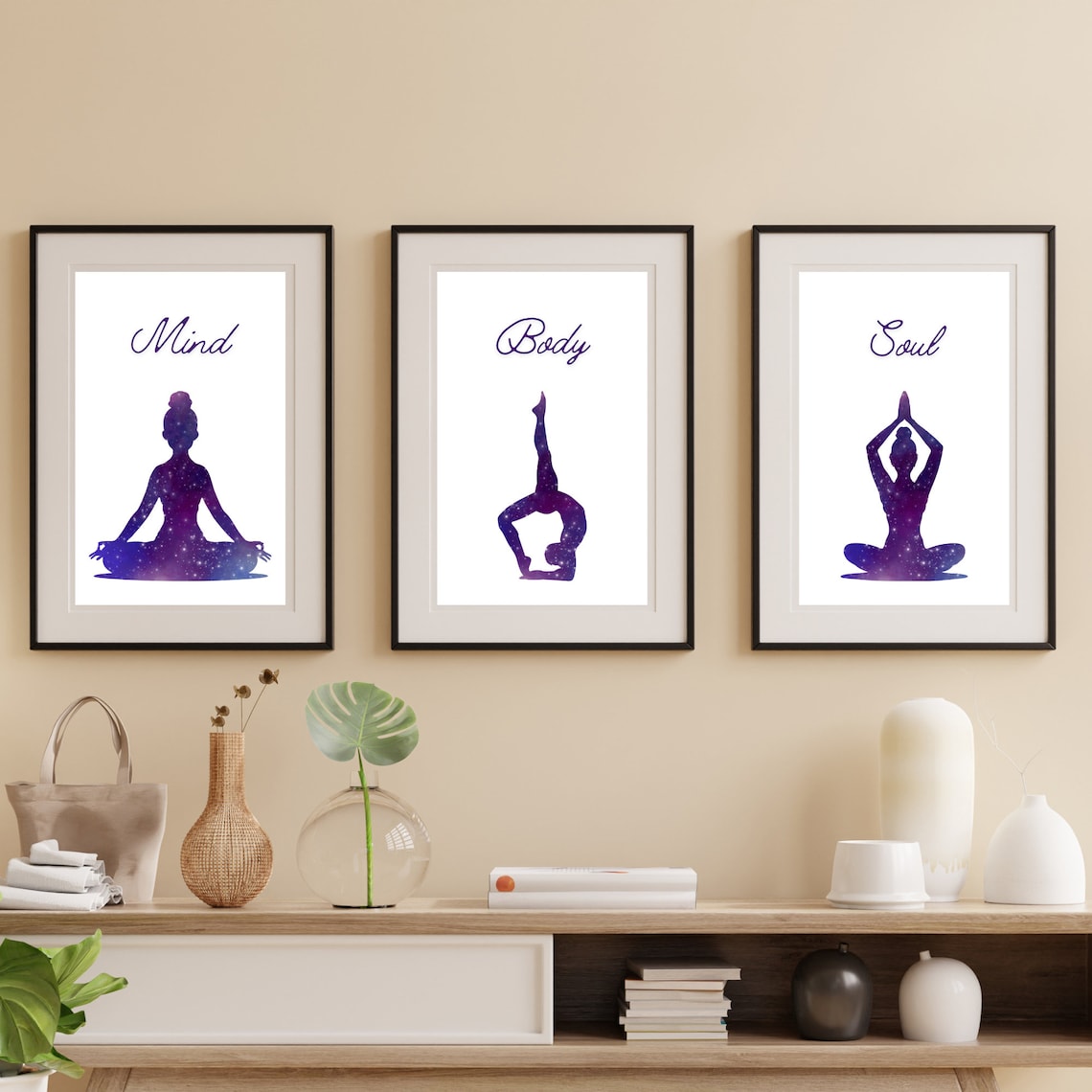 Printable Mind Body Soul Wall Art in Purple, Instant Download Print ...