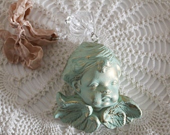 Shabby Upcycled Vintage Ceramic Jadeite Inspired Angel Christmas Ornament