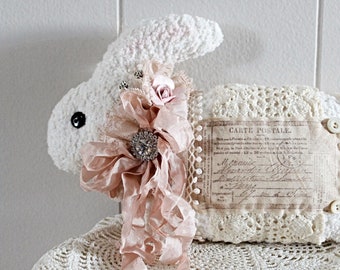 Shabby Handmade Fabric Easter Bunny Doll