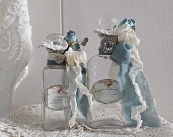 Shabby Handmade Altered Art Vintage Bottles Home Decor