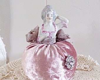 Shabby Handmade Vintage Half Doll Pin Cushion Assemblage Doll Art