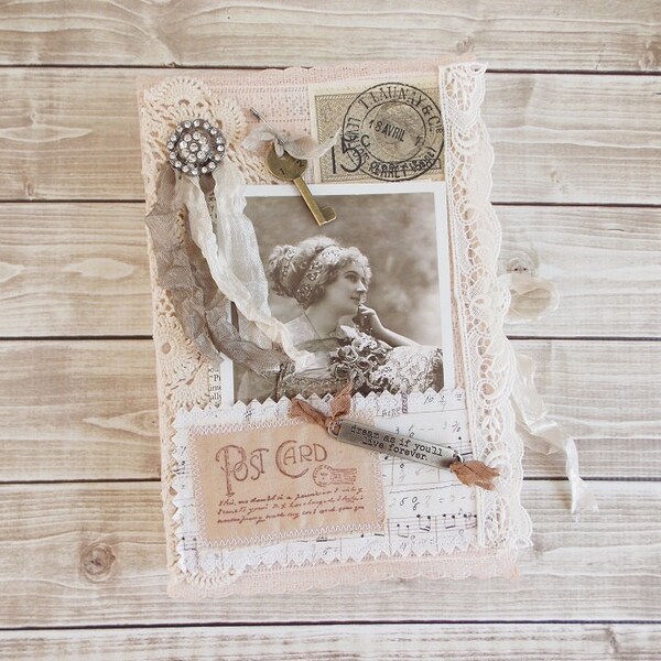Shabby Vintage Book Altered Art French Themed Assemblage Tattered and Lace Distressed Book Hollow Book Secret Book